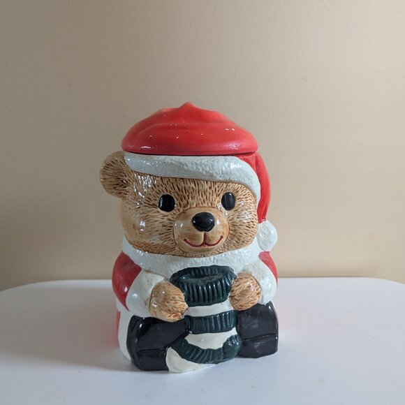 CHRISTMAS SANTA TEDDY BEAR VINTAGE COOKIE JAR - Picture 1 of 6